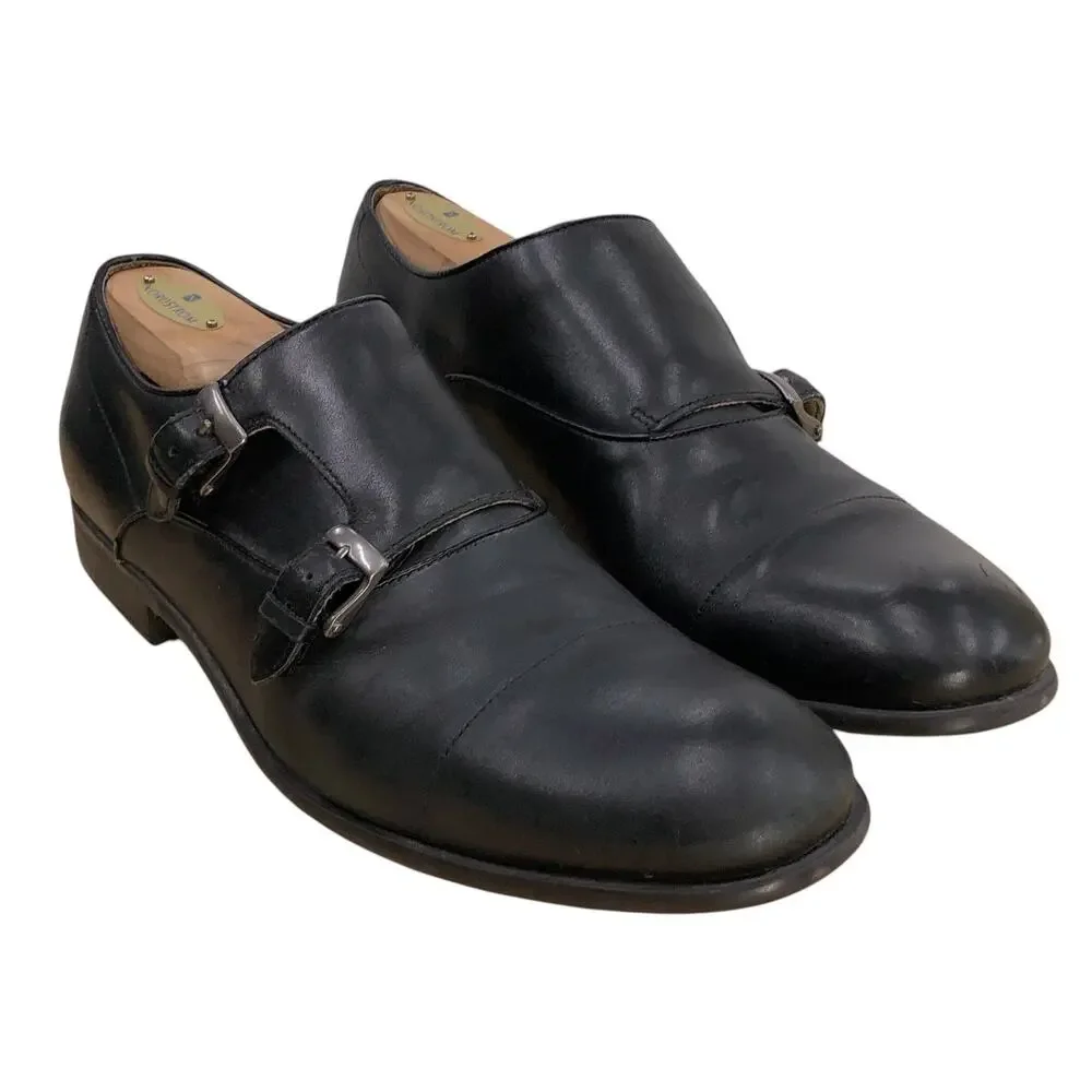 John Varvatos Shoes Mens 9.5M Double Monk Strap Cap Toe Black Leather Dress
